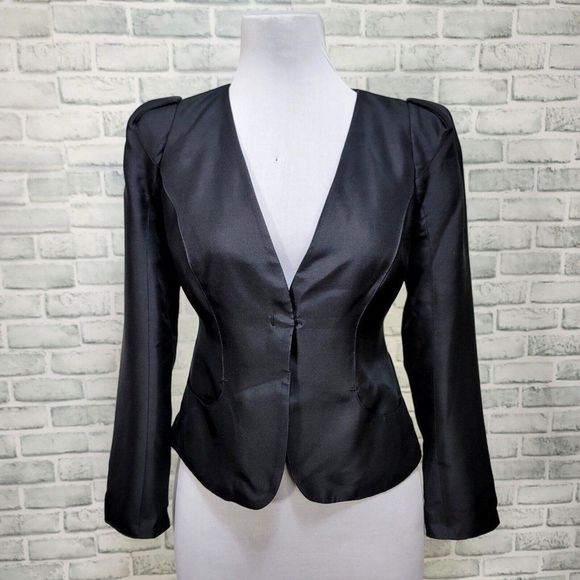 Leon Max Womens‎ 8 Limited Edition Black Silk Blend Formal Fitted Blazer Jacket